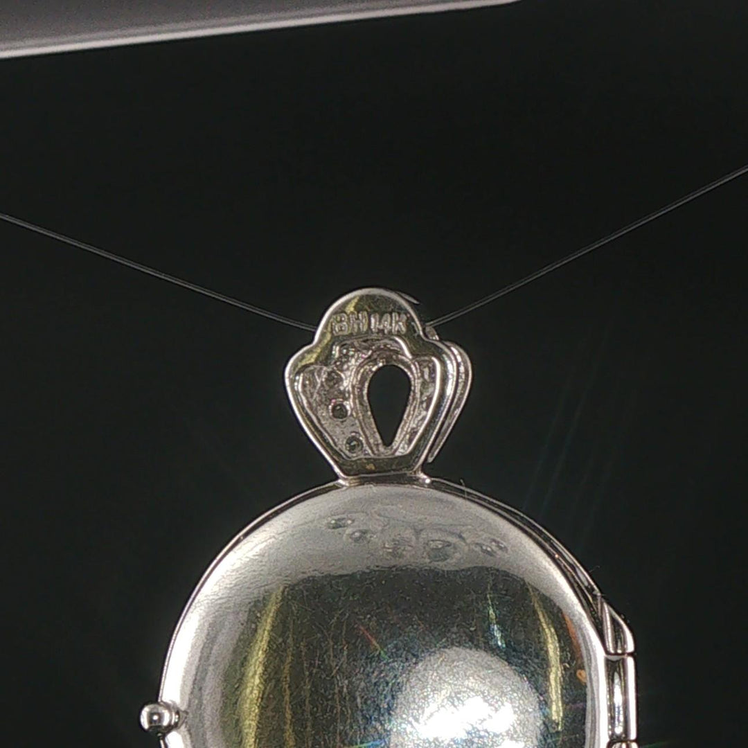 14k White Gold Blue Sapphire and Diamond Vintage Locket Pendant 1.25"
