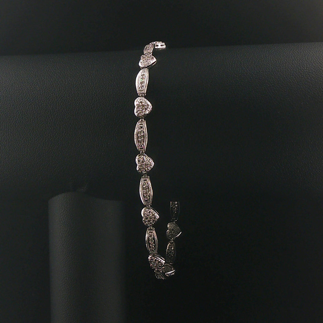14k White Gold and 0.50cttw Diamond Fancy Heart Link Bracelet 8"