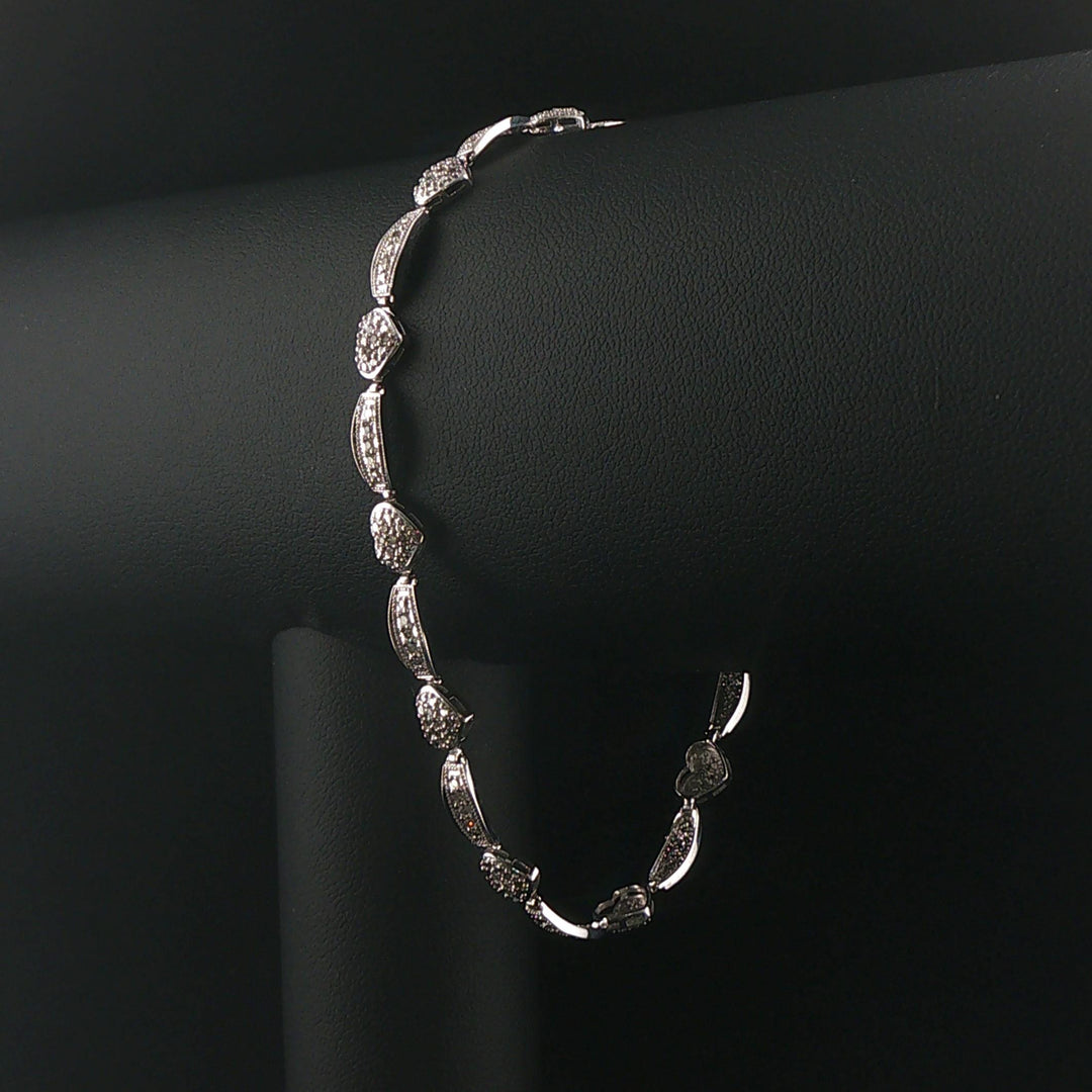 14k White Gold and 0.50cttw Diamond Fancy Heart Link Bracelet 8"