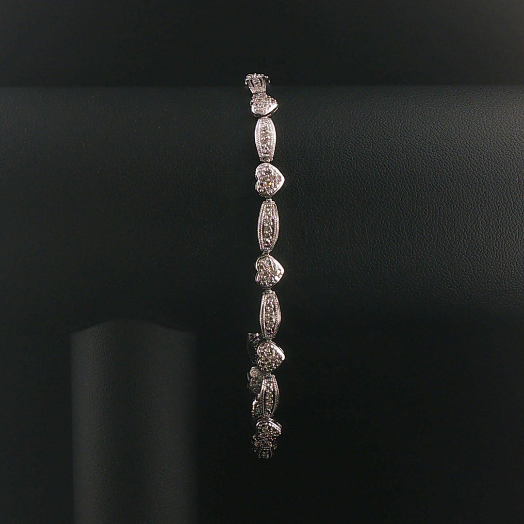 14k White Gold and 0.50cttw Diamond Fancy Heart Link Bracelet 8"