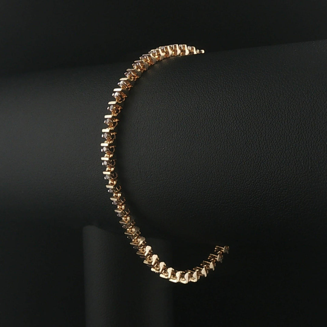 14k Yellow Gold and 0.75cttw Diamond Bar Link Vintage Tennis Bracelet 7"