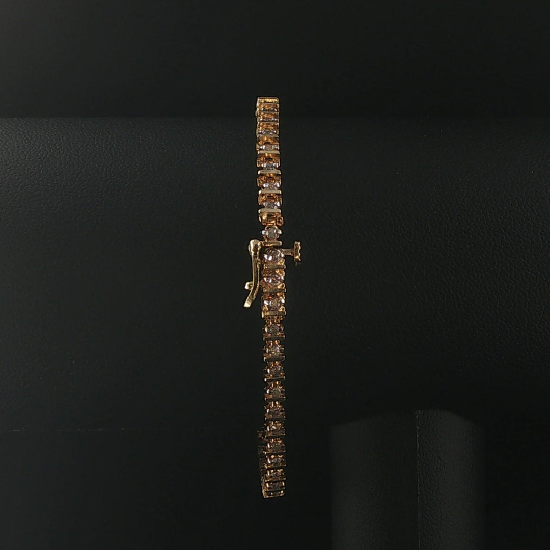 14k Yellow Gold and 0.75cttw Diamond Bar Link Vintage Tennis Bracelet 7"