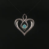 14k White Gold Opal and Diamond Vintage Heart Pendant 1"