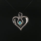 14k White Gold Opal and Diamond Vintage Heart Pendant 1"