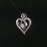 14k White Gold Opal and Diamond Vintage Heart Pendant 1"