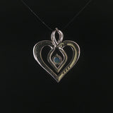 14k White Gold Opal and Diamond Vintage Heart Pendant 1"