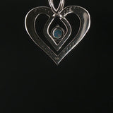 14k White Gold Opal and Diamond Vintage Heart Pendant 1"
