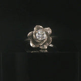 14k White Gold and 0.50ct Round Cut Diamond Vintage Rose Ring Size 8