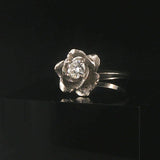 14k White Gold and 0.50ct Round Cut Diamond Vintage Rose Ring Size 8