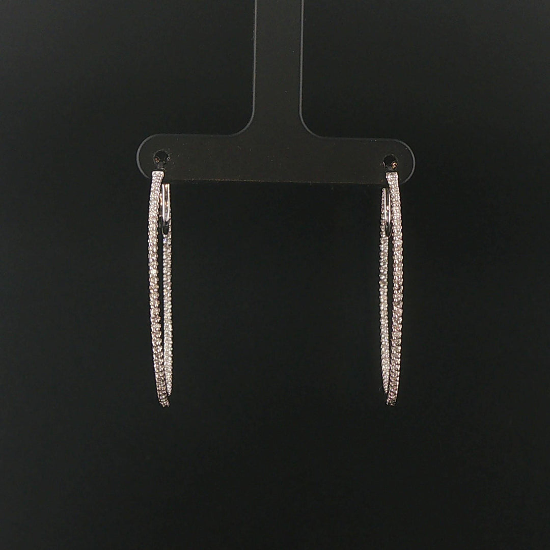 14k White Gold and 1cttw Diamond Inside Out Hoop Earrings 1.5"