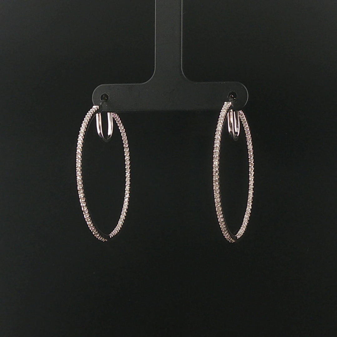 14k White Gold and 1cttw Diamond Inside Out Hoop Earrings 1.5"