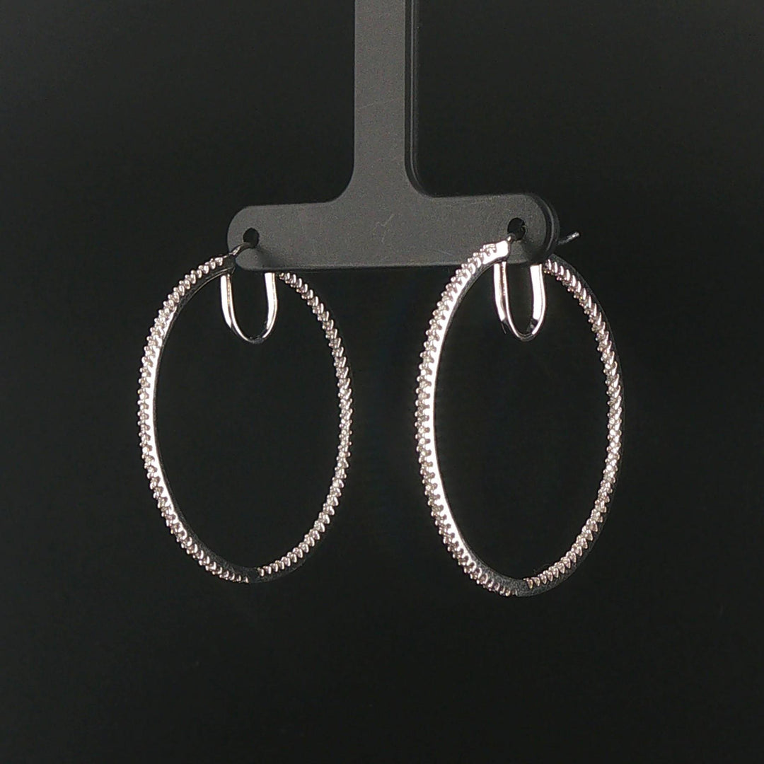 14k White Gold and 1cttw Diamond Inside Out Hoop Earrings 1.5"