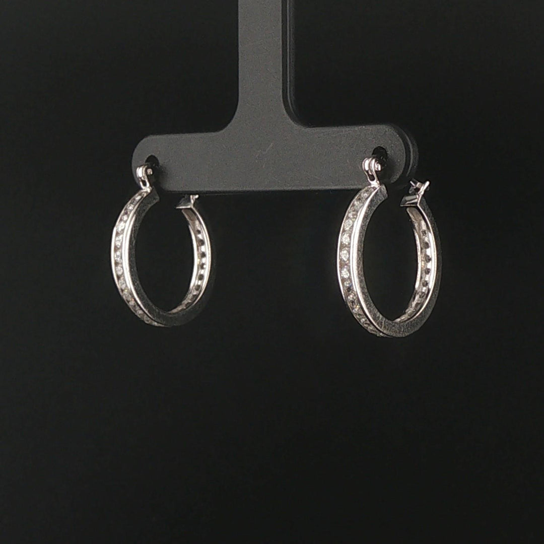 14k White Gold and 1cttw Diamond Eternity Hoop Earrings