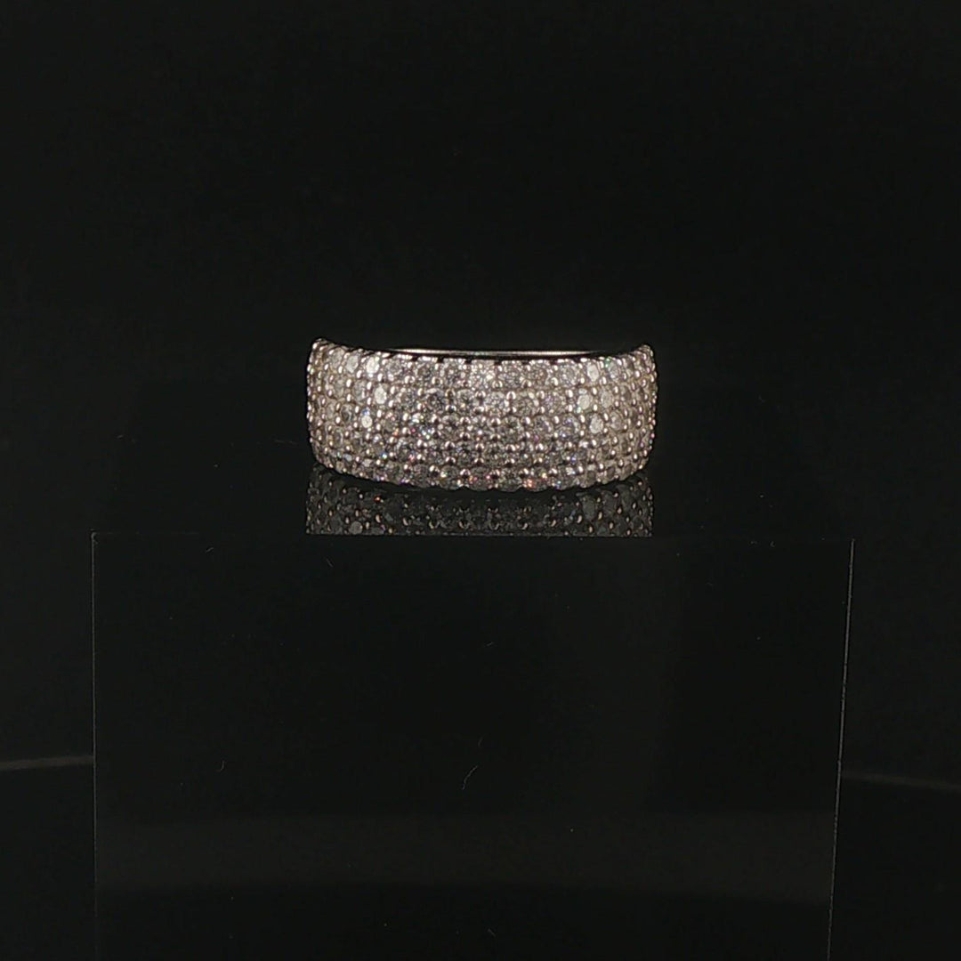 14k White Gold and Pave Set Cubic Zirconia Ladies Band Ring Size 5.75
