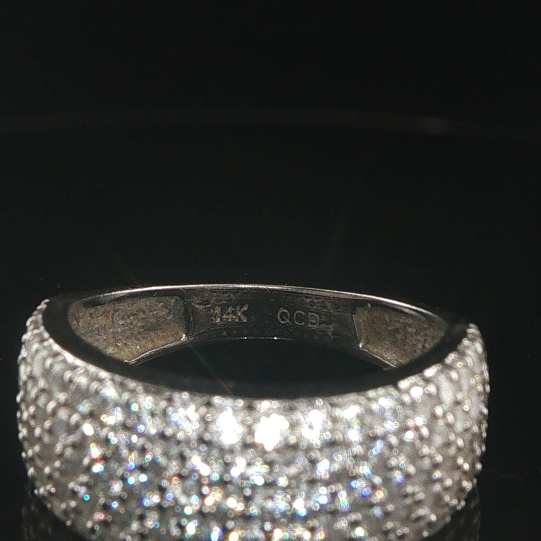 14k White Gold and Pave Set Cubic Zirconia Ladies Band Ring Size 5.75