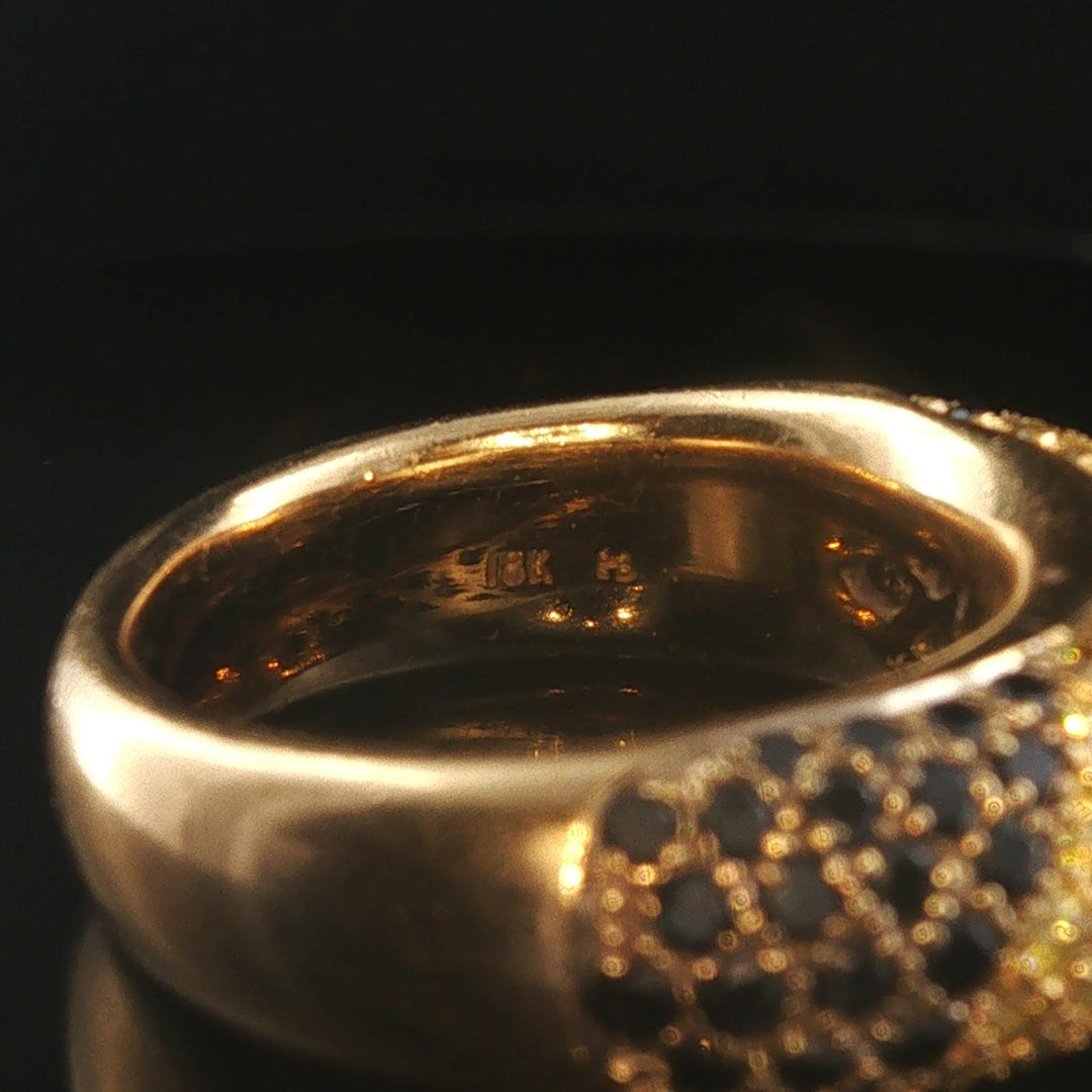 18k Yellow Gold and 1cttw Blue and Yellow Diamond Heavy Band Ring Size 7.5