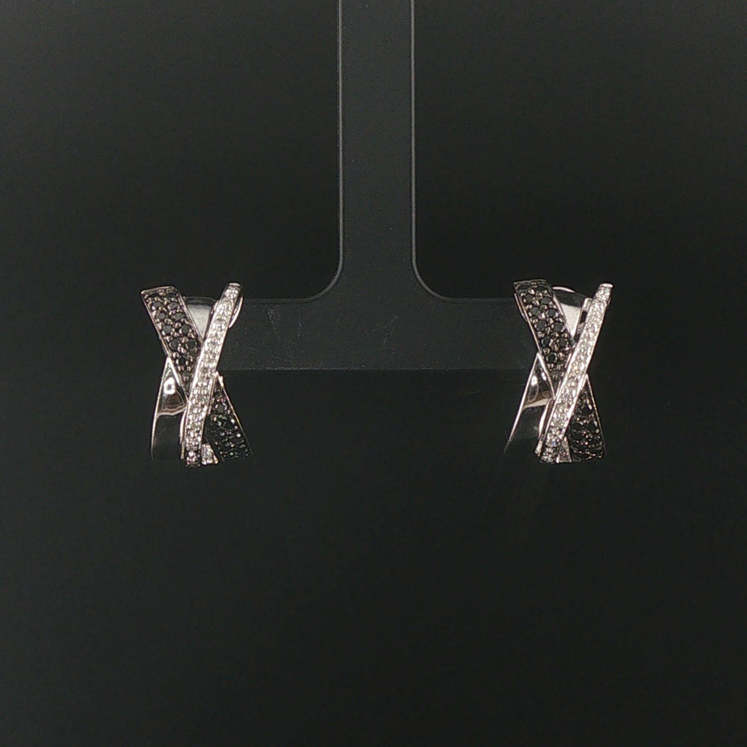 14k White Gold and 0.20cttw White and Black Diamond Huggie Earrings