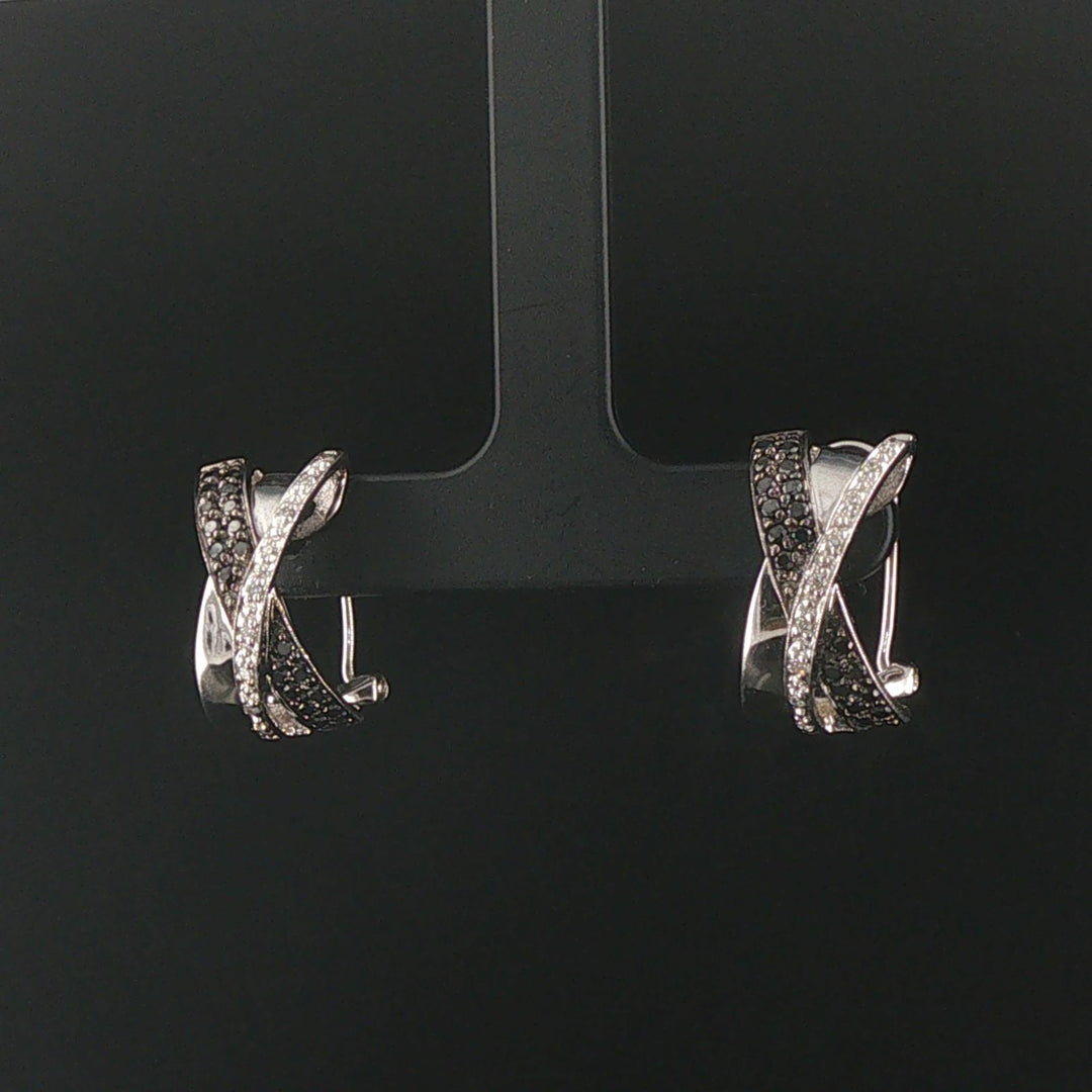 14k White Gold and 0.20cttw White and Black Diamond Huggie Earrings