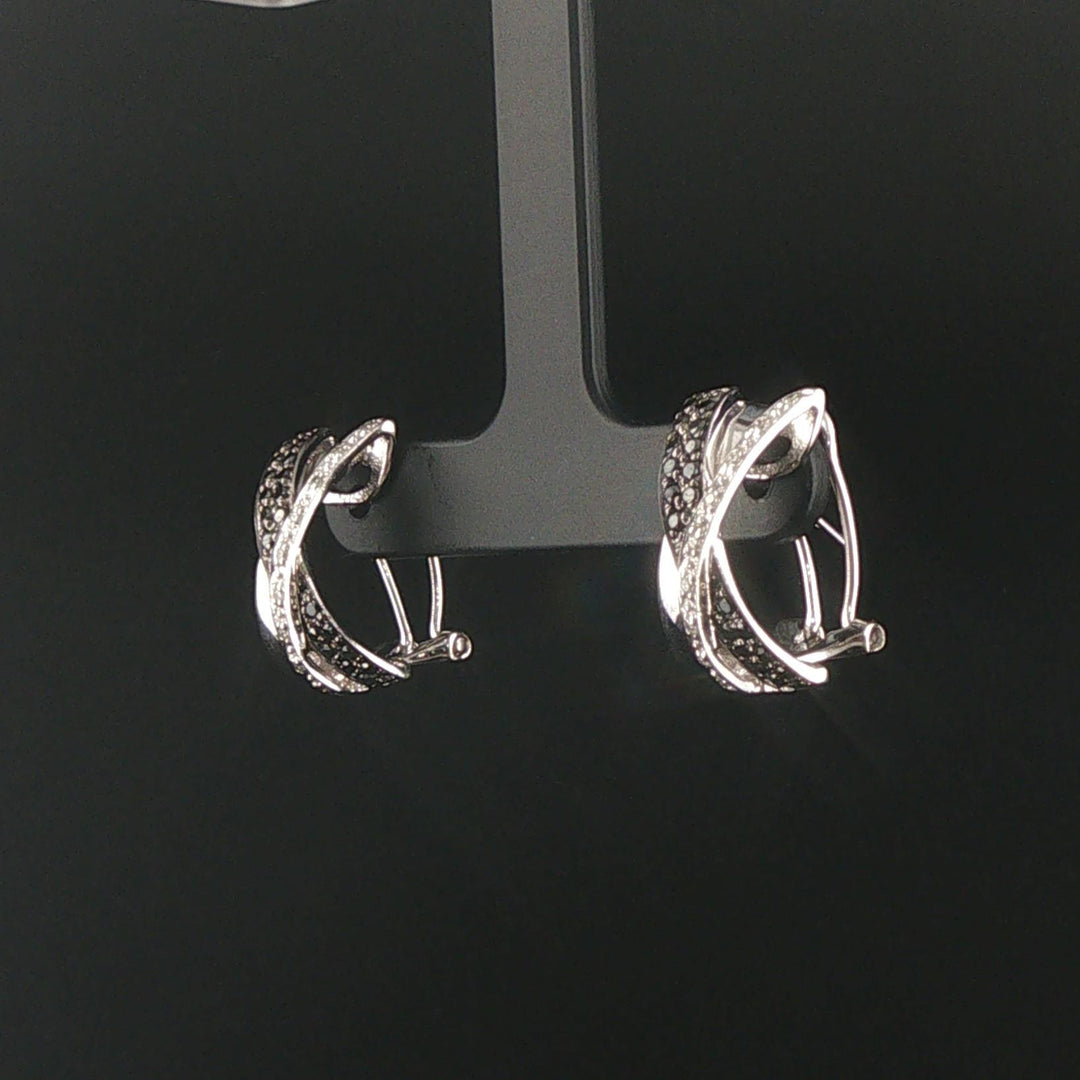 14k White Gold and 0.20cttw White and Black Diamond Huggie Earrings