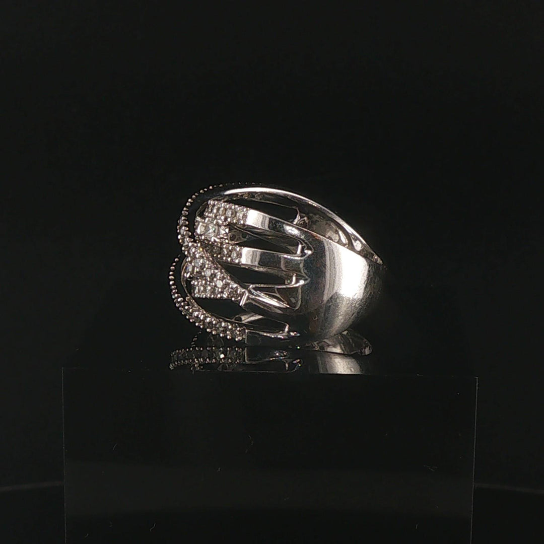 14k White Gold and 0.85cttw Diamond Crossover Band Ring Size 7.25