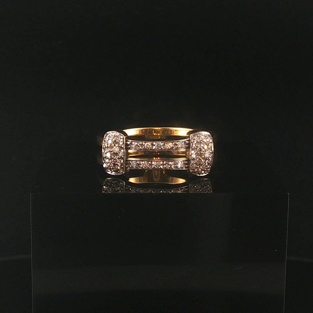 18k Yellow and White Gold 0.30cttw Diamond Vintage Two Band Ring Italy Size 6