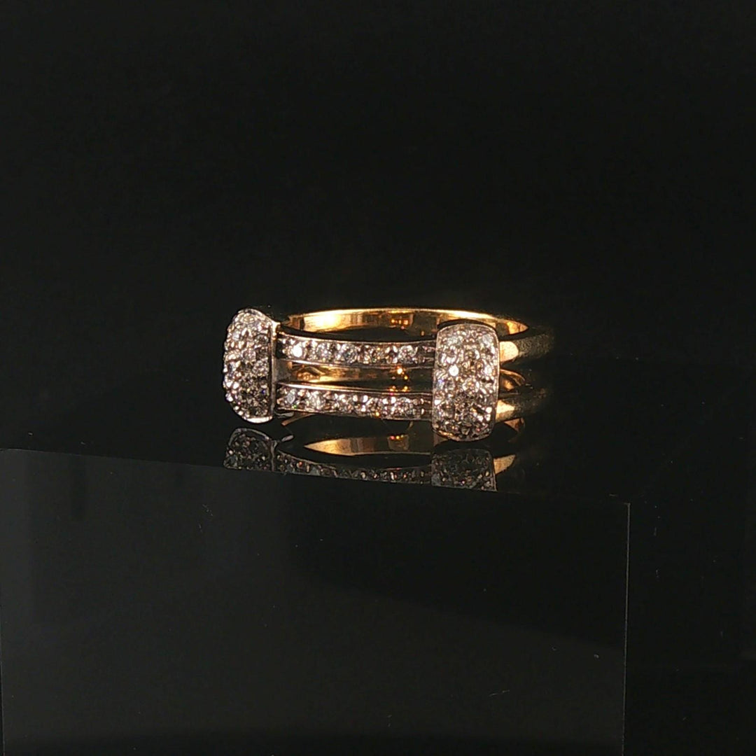 18k Yellow and White Gold 0.30cttw Diamond Vintage Two Band Ring Italy Size 6