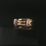 18k Yellow and White Gold 0.30cttw Diamond Vintage Two Band Ring Italy Size 6