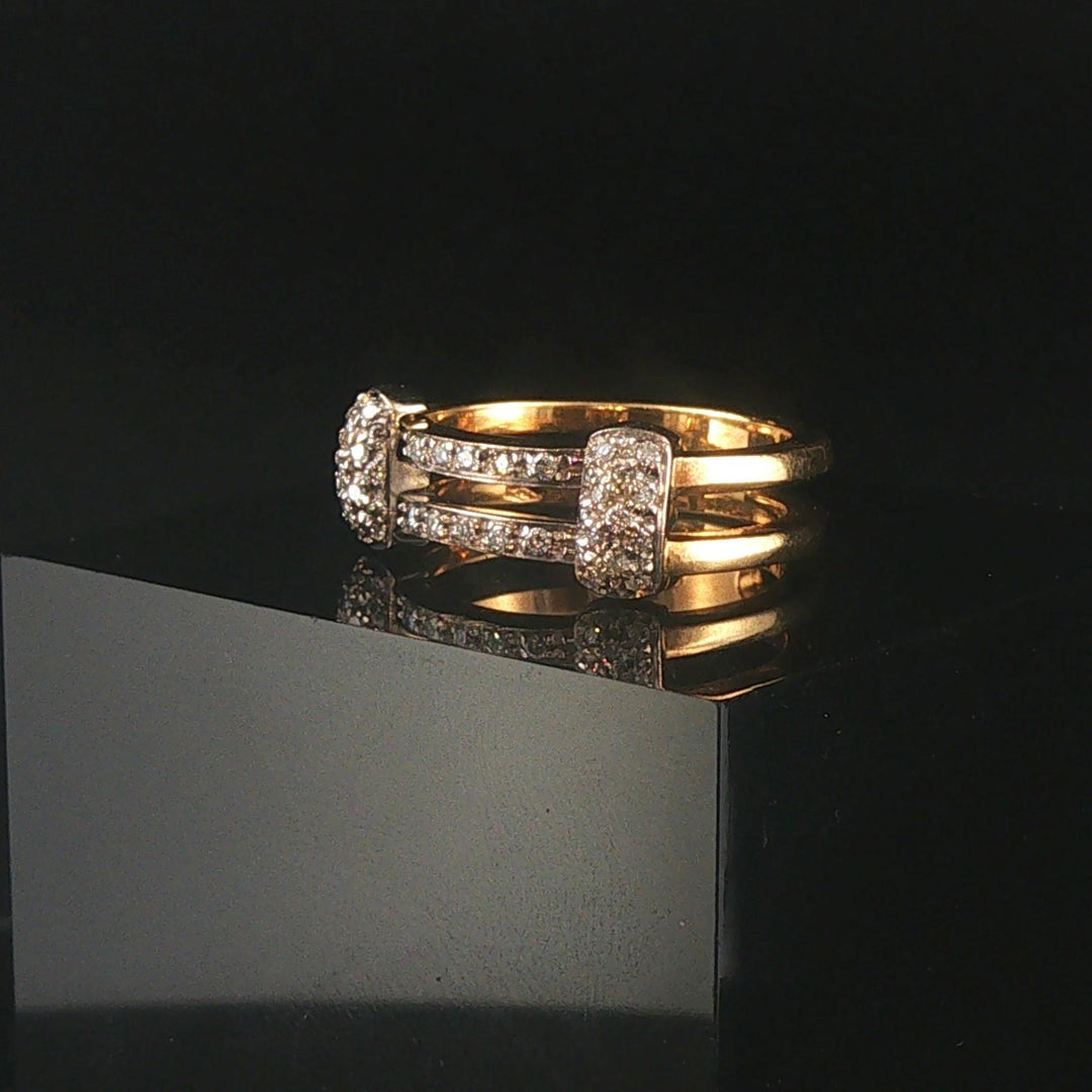 18k Yellow and White Gold 0.30cttw Diamond Vintage Two Band Ring Italy Size 6