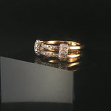 18k Yellow and White Gold 0.30cttw Diamond Vintage Two Band Ring Italy Size 6
