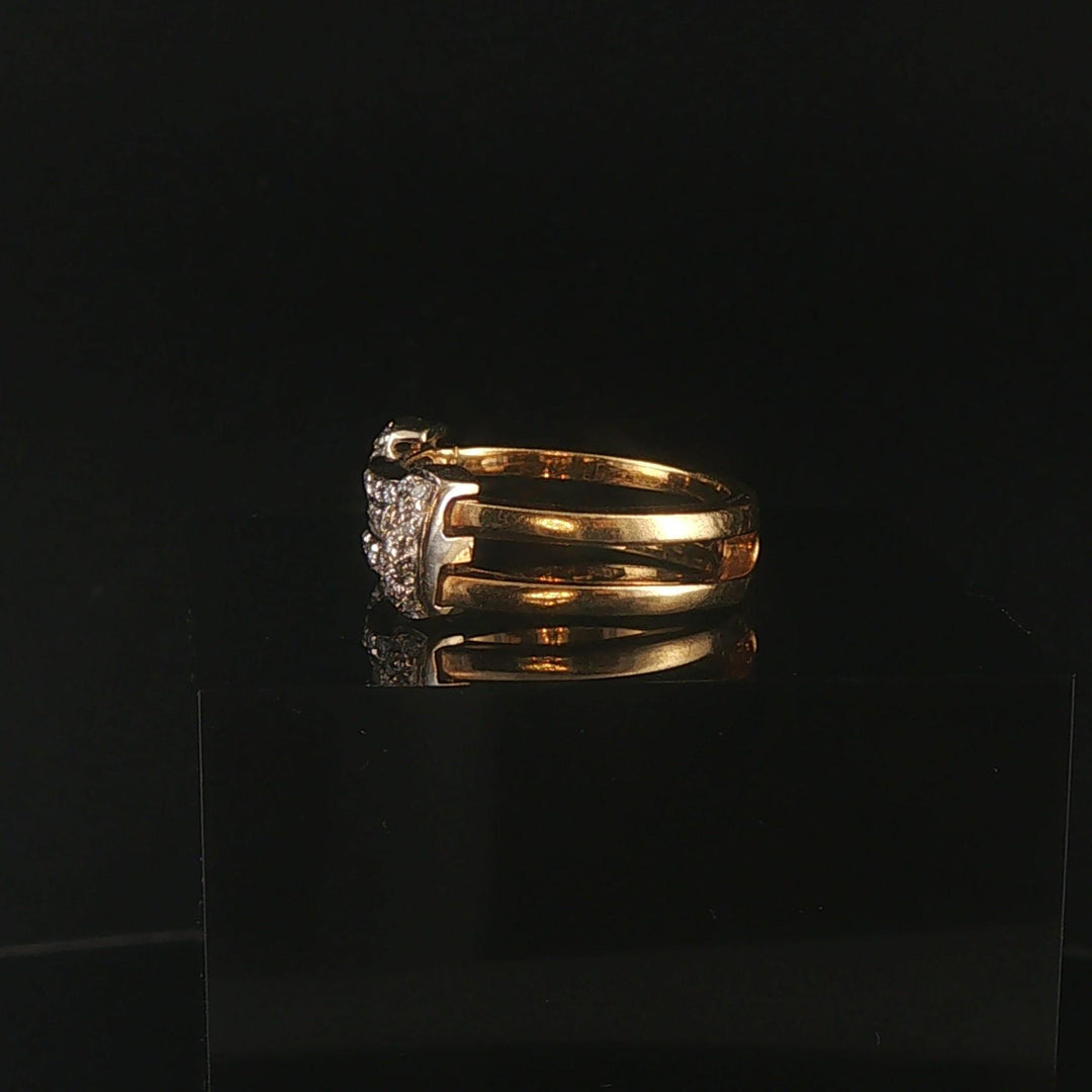 18k Yellow and White Gold 0.30cttw Diamond Vintage Two Band Ring Italy Size 6