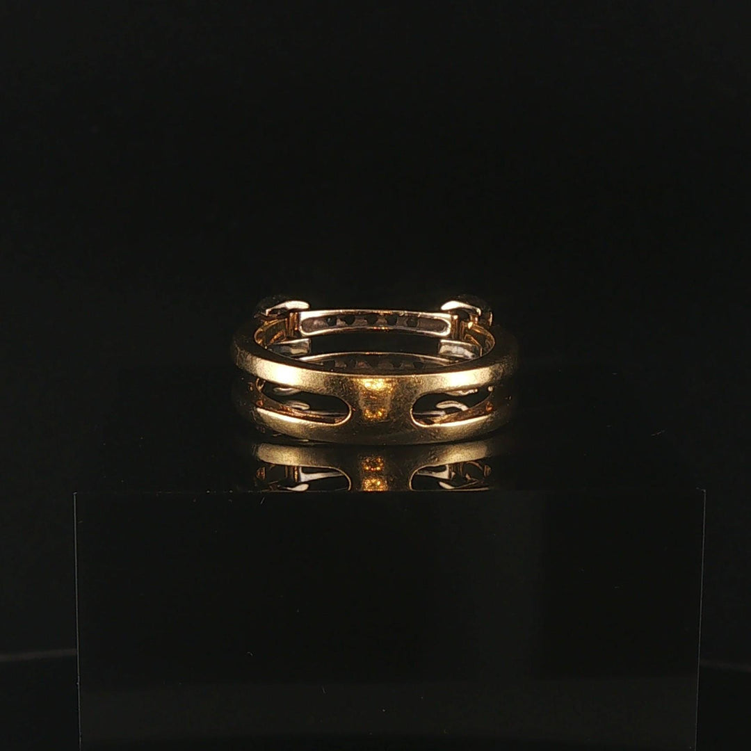 18k Yellow and White Gold 0.30cttw Diamond Vintage Two Band Ring Italy Size 6