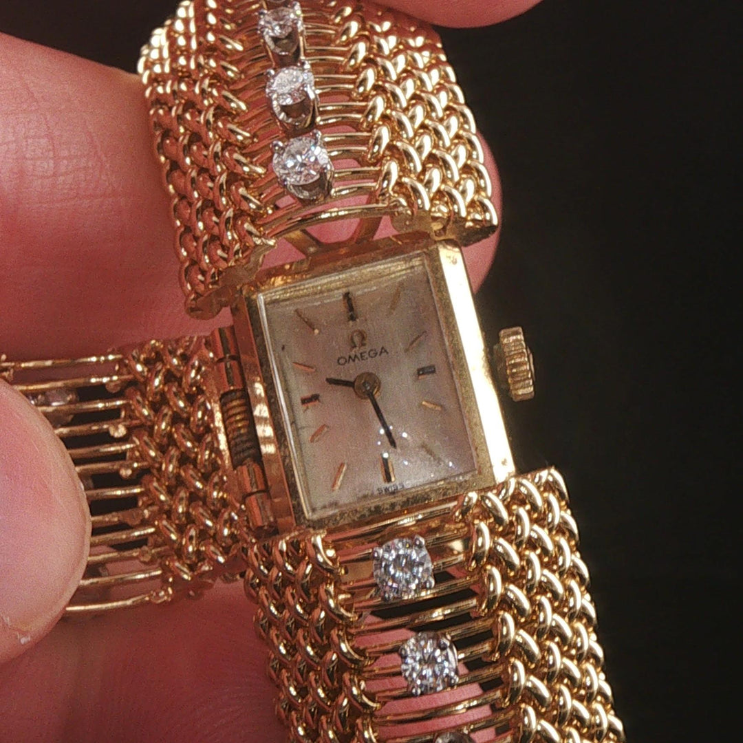 14k Yellow Gold and 1cttw Diamond Vintage Omega Hidden Watch Vintage Bracelet 7"