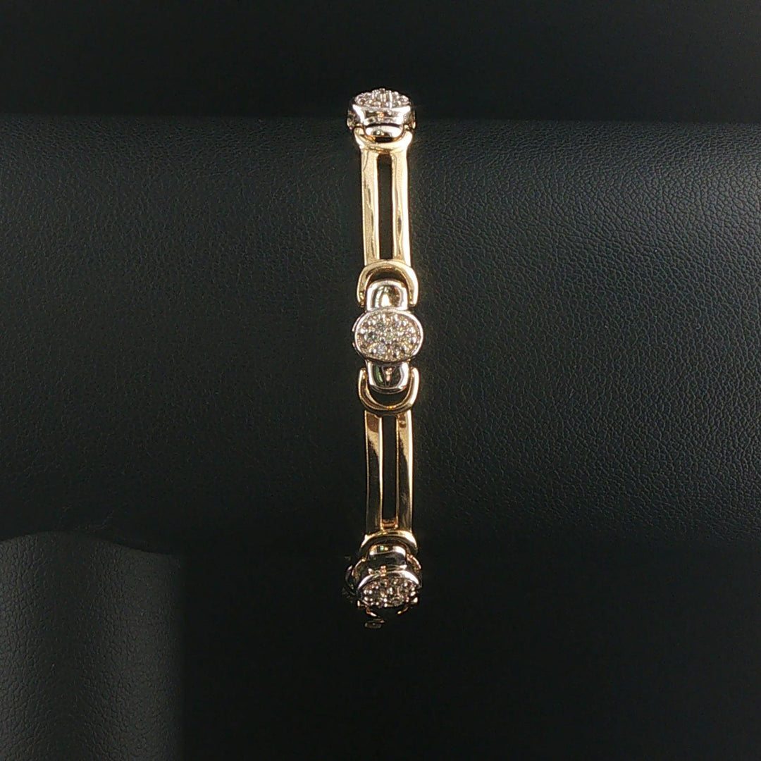 14k Yellow and White Gold 17g Diamond Ladies Bar Link Bracelet 7"