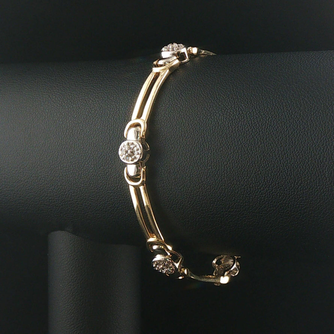 14k Yellow and White Gold 17g Diamond Ladies Bar Link Bracelet 7"