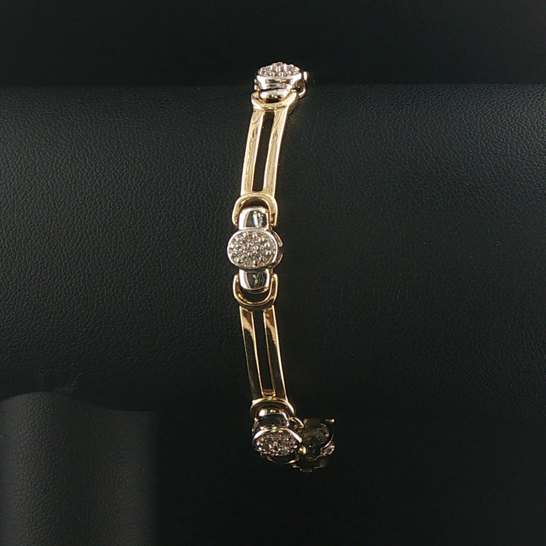 14k Yellow and White Gold 17g Diamond Ladies Bar Link Bracelet 7"