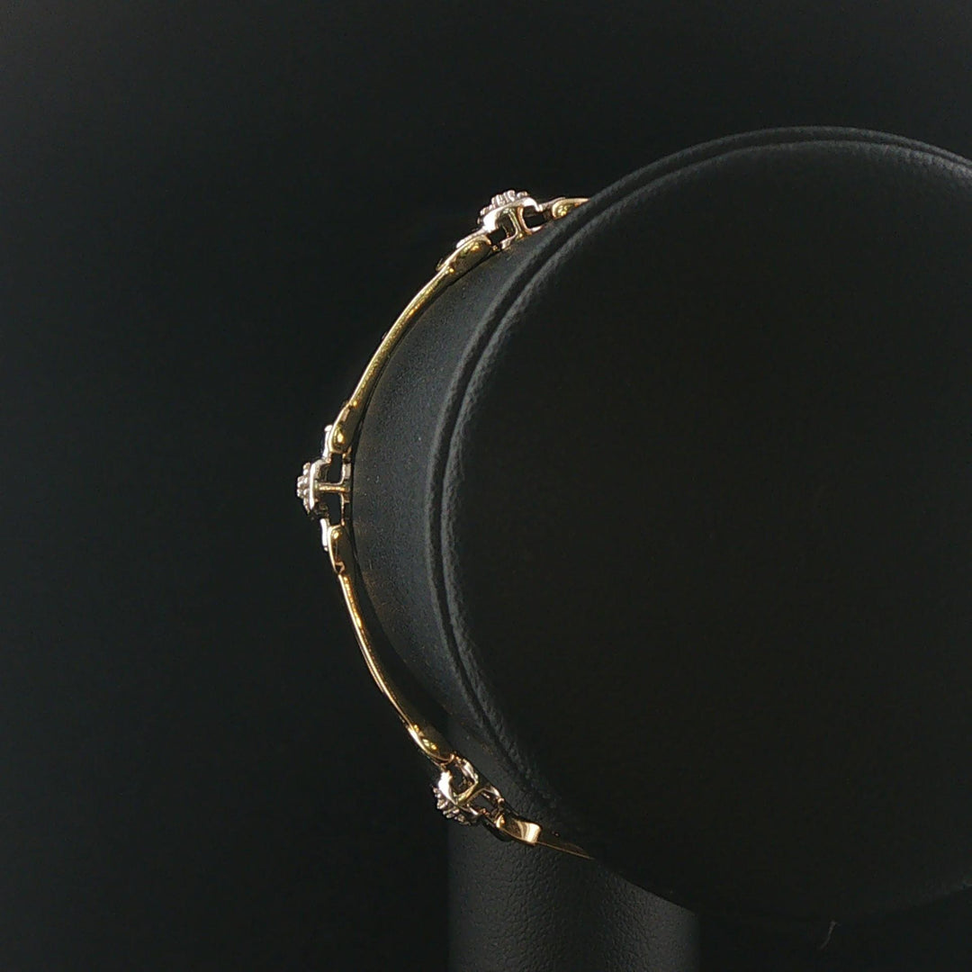 14k Yellow and White Gold 17g Diamond Ladies Bar Link Bracelet 7"