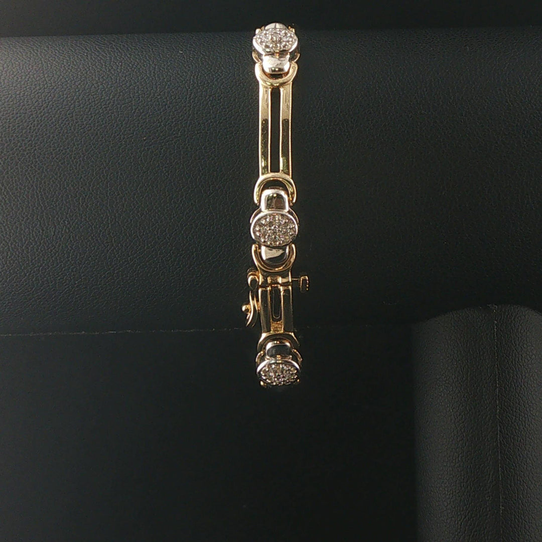 14k Yellow and White Gold 17g Diamond Ladies Bar Link Bracelet 7"
