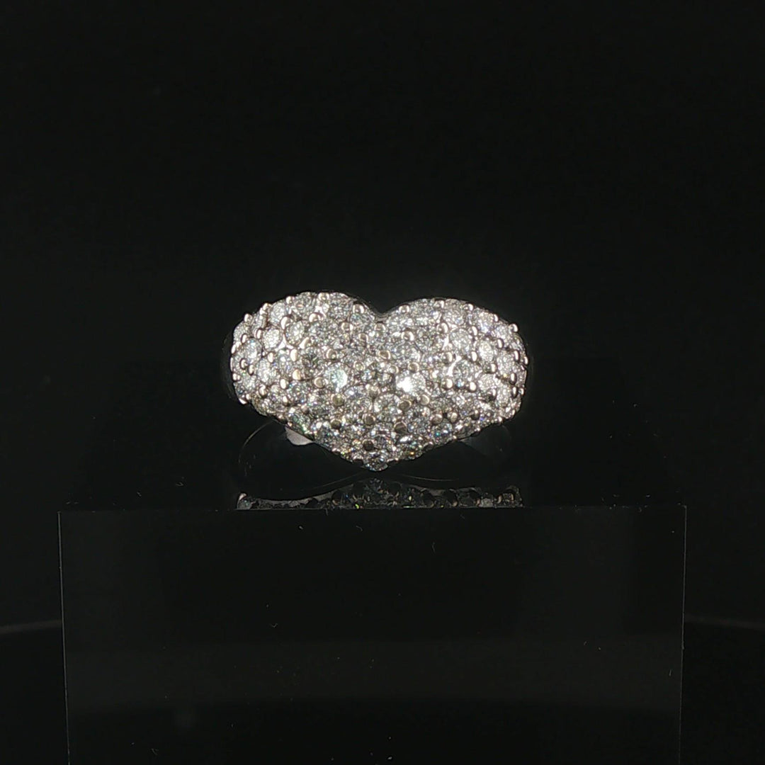 14k White Gold and 2.50cttw Pave Set Diamond Heart Ring Size 10