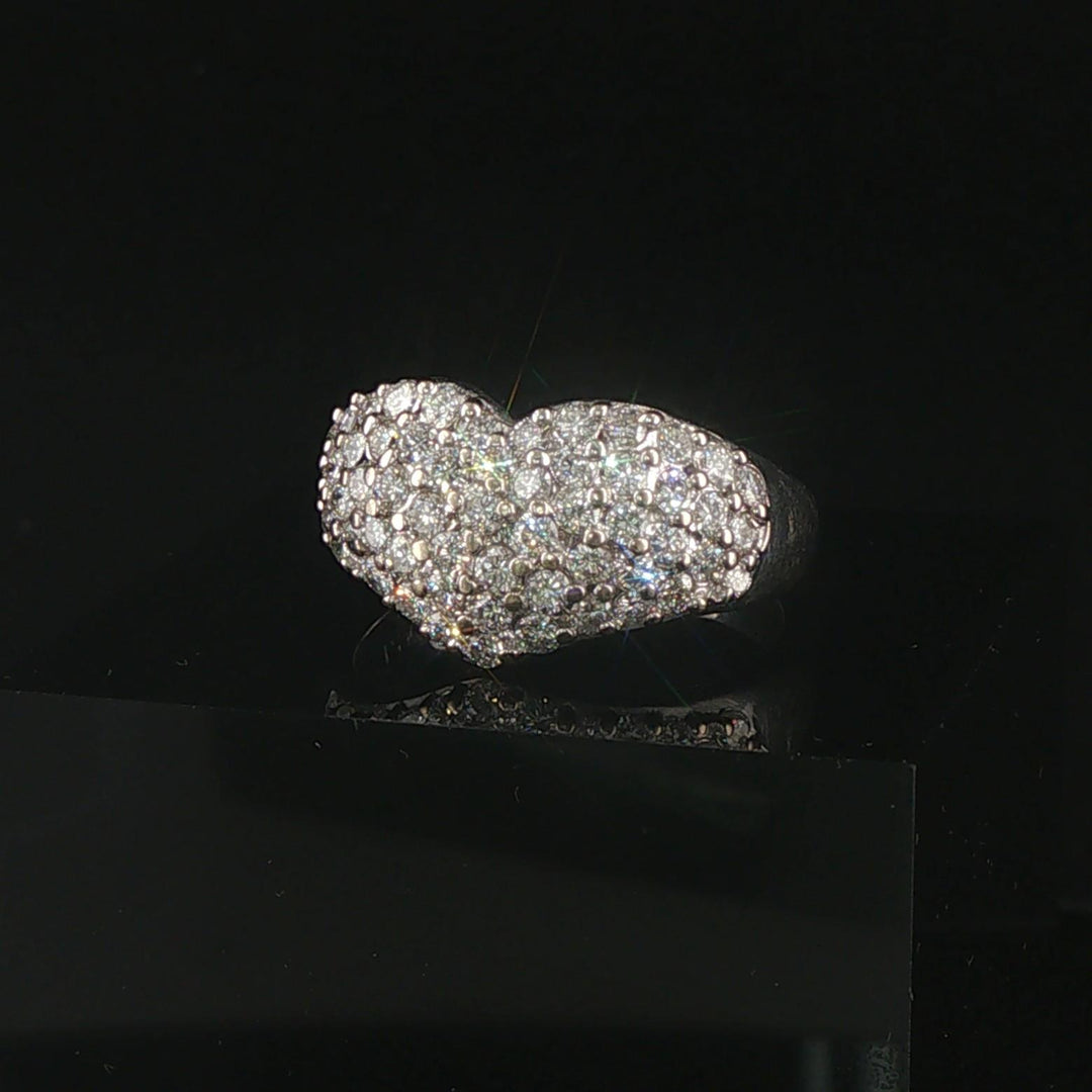 14k White Gold and 2.50cttw Pave Set Diamond Heart Ring Size 10
