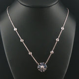 14k White Gold Tanzanite and Diamond Floral Pendant Necklace 16.5"