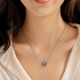 14k White Gold Tanzanite and Diamond Floral Pendant Necklace 16.5"