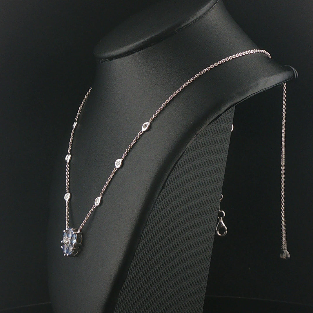 14k White Gold Tanzanite and Diamond Floral Pendant Necklace 16.5"