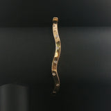 14k Yellow Gold and Diamond 9.7g Curved Wave Bangle Bracelet 6.85"