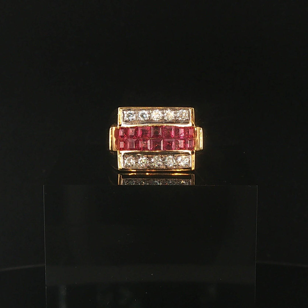 18k Yellow Gold Ruby and 0.50cttw Diamond Solid Ring Size 6.75