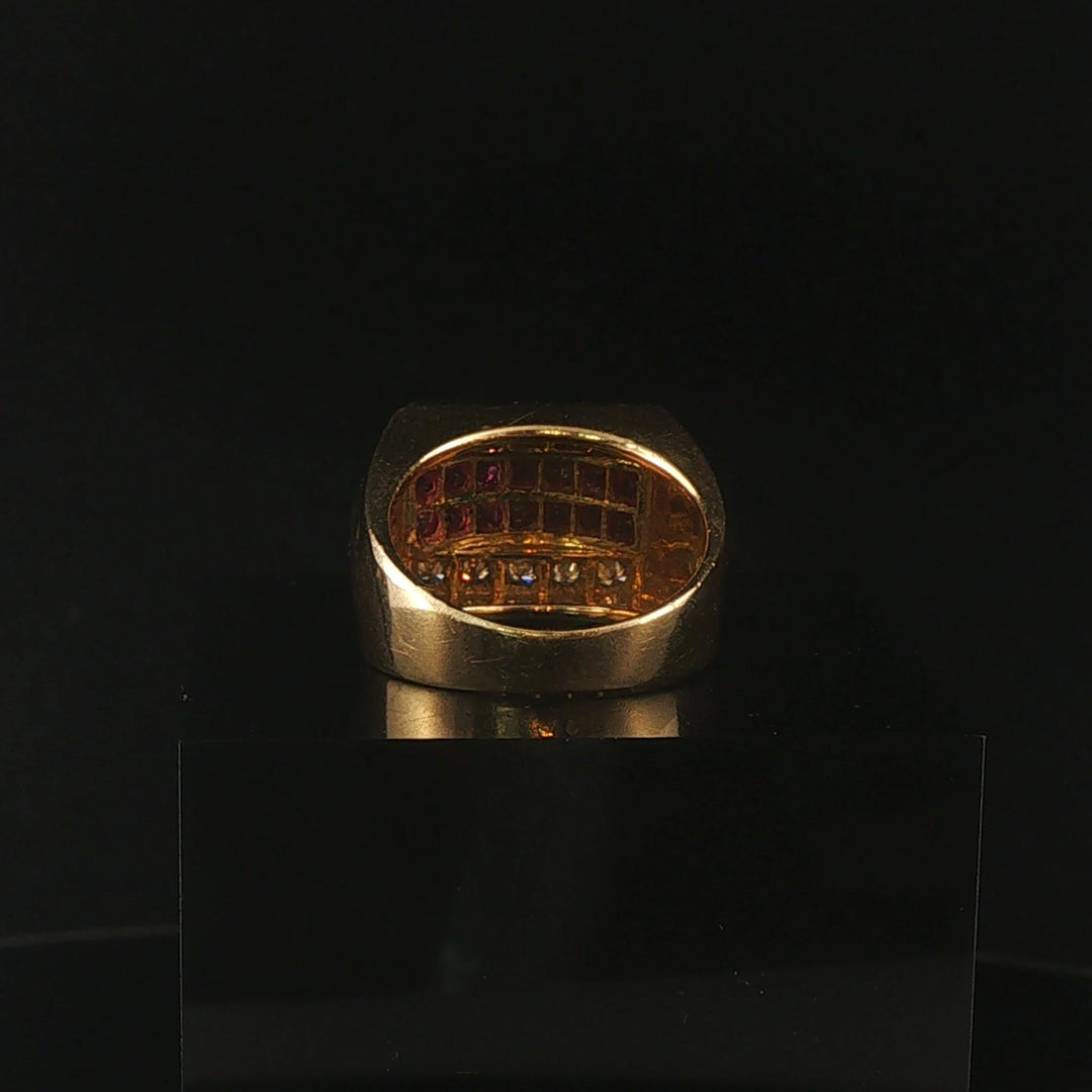 18k Yellow Gold Ruby and 0.50cttw Diamond Solid Ring Size 6.75