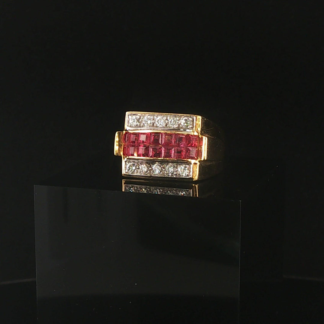 18k Yellow Gold Ruby and 0.50cttw Diamond Solid Ring Size 6.75