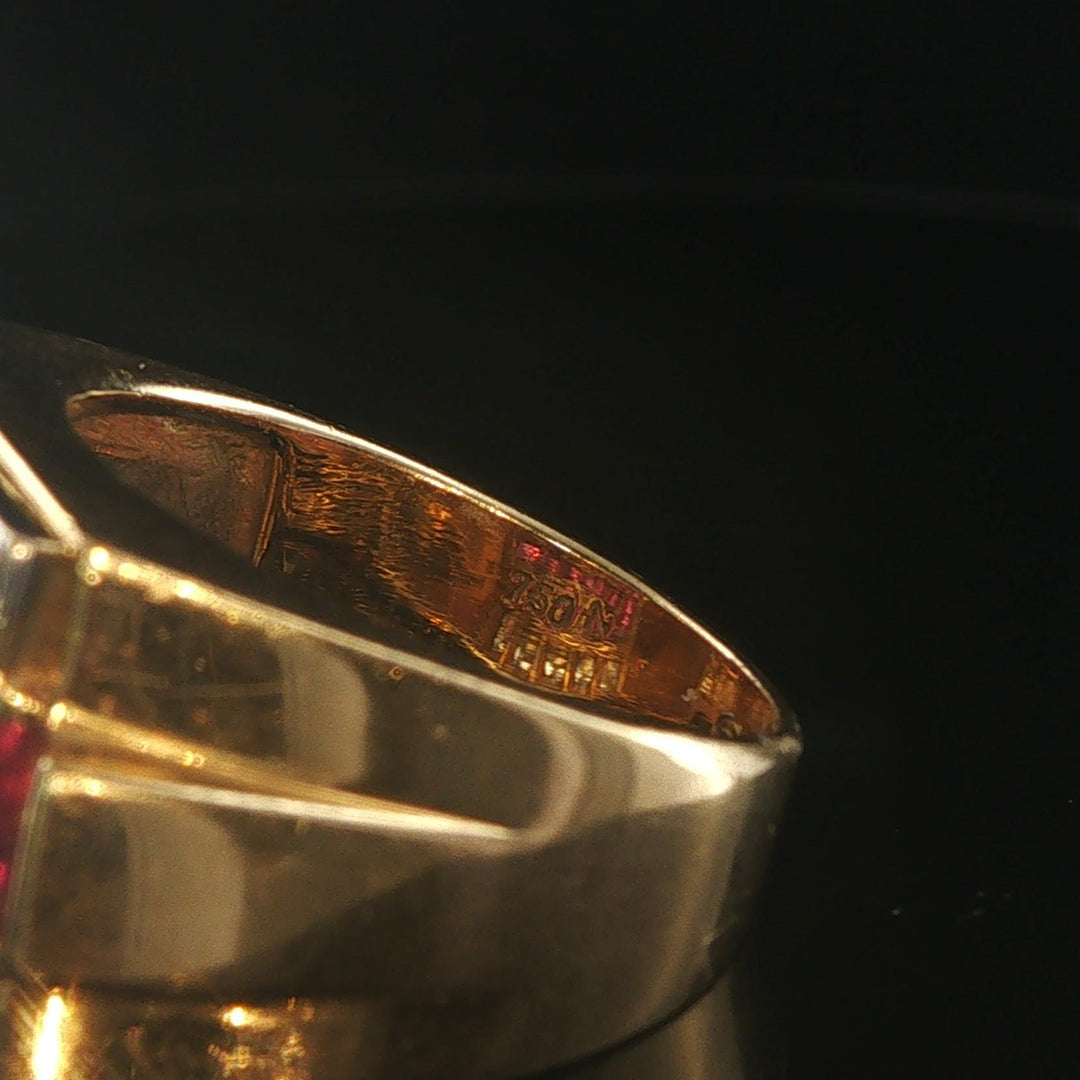 18k Yellow Gold Ruby and 0.50cttw Diamond Solid Ring Size 6.75