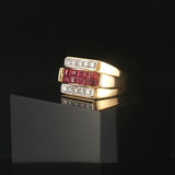18k Yellow Gold Ruby and 0.50cttw Diamond Solid Ring Size 6.75