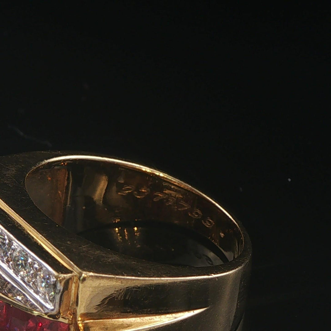 18k Yellow Gold Ruby and 0.50cttw Diamond Solid Ring Size 6.75