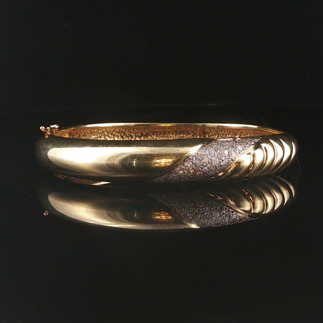 14k Yellow Gold and 0.50cttw Diamond 36.4g Solid Heavy Bangle Bracelet 6.5"